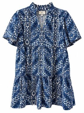 Tuckernuck Blue & White Printed Tiered Mini Dress